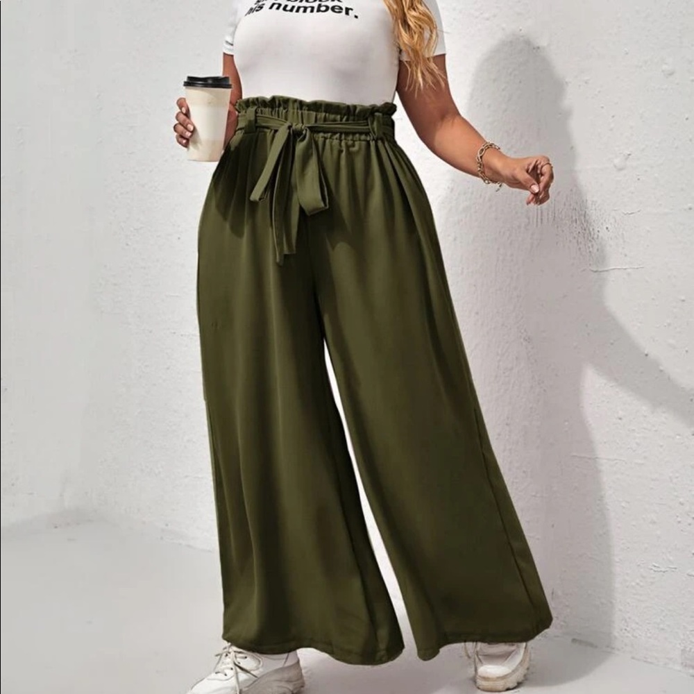 Paperbag Waist Tie Front Wide Leg Pants